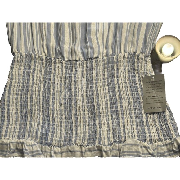 West kei Blue And White Flutter Sleeve Dress With Flounce And Smocking Size L - Picture 7 of 9